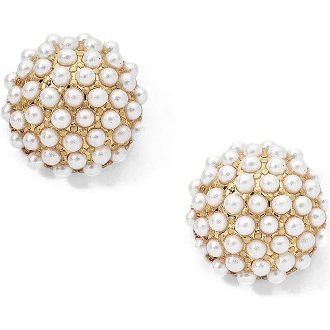 14K Gold Plated Pearl Pave Stud Earrings