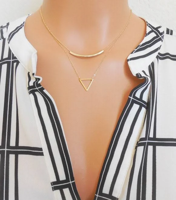 Layered Gold Geometric Necklace Set