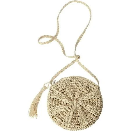 Handmade Woven Straw Crossbody Purse with Tassels (ARAZIYT)