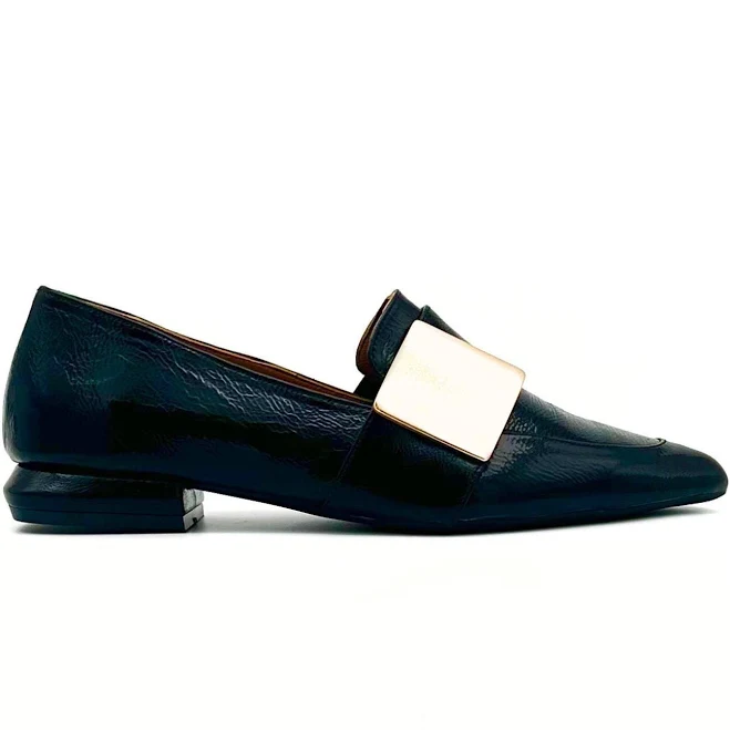 Modern Minimalist Patent Loafers with Gold Accent