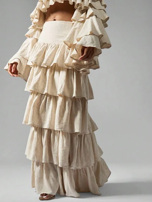 Missguided High Waisted Ruffle Linen Maxi Skirt