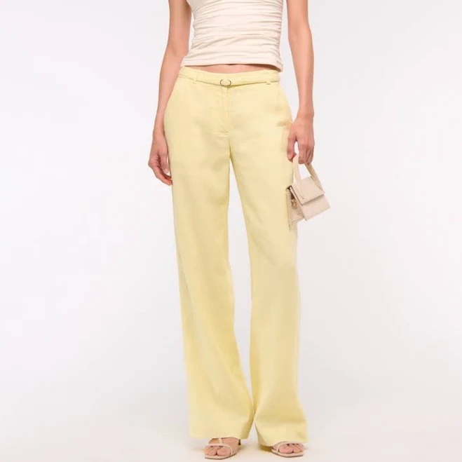 Abercrombie & Fitch Women's Premium Linen Belted Wide Leg Pants