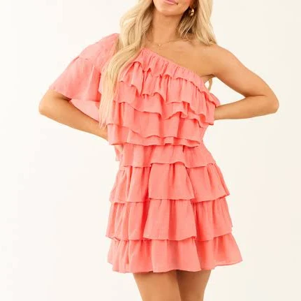 Women's One Shoulder Tiered Ruffle Mini Dress