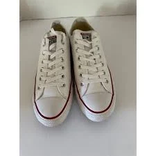 Converse All Star Low Top Canvas Sneakers White with Red Trim Women's Shoes