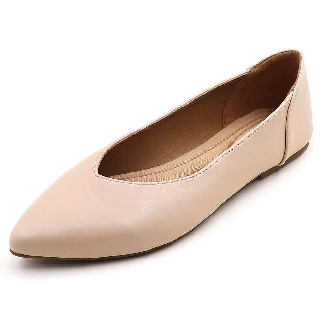 Women's Pointed Toe Ballet Flats - Chic, Comfortable, & Versatile Slip-On Shoes, Size: 9, Pale Beige Pu