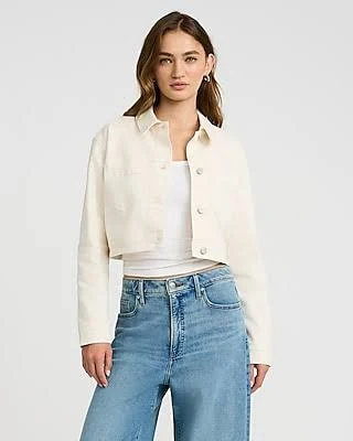 Express Plus Size Women's Cream Cropped Denim Jacket