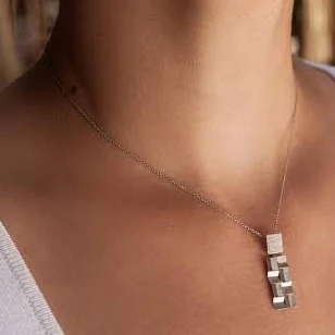 Modern Minimalist Brushed Sterling Silver Geometric Pendant Necklace