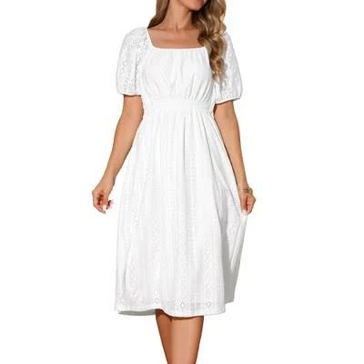 Inspire Chic Women's Eyelet Square Neck Midi Dress