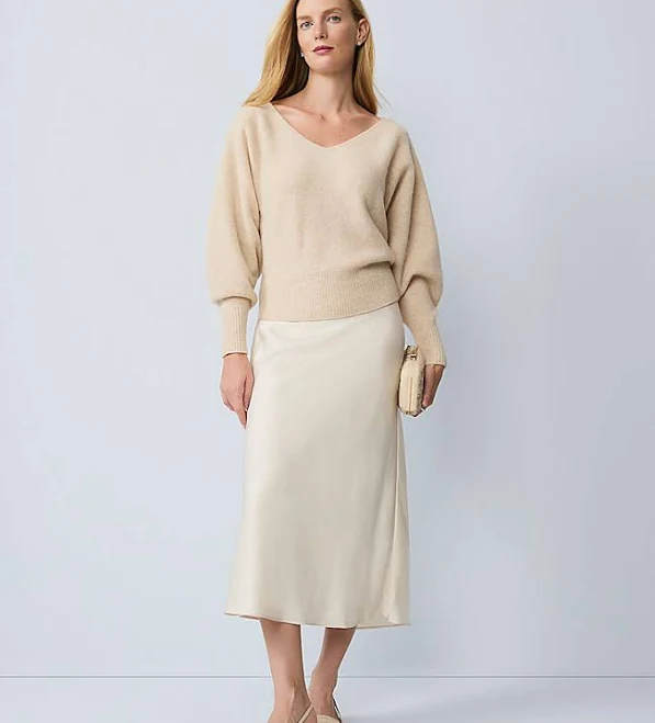 Ann Taylor Women's Satin Bias Midi Slip Skirt