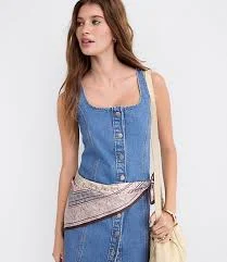 Women's Loft Denim Seamed Button Mini Dress