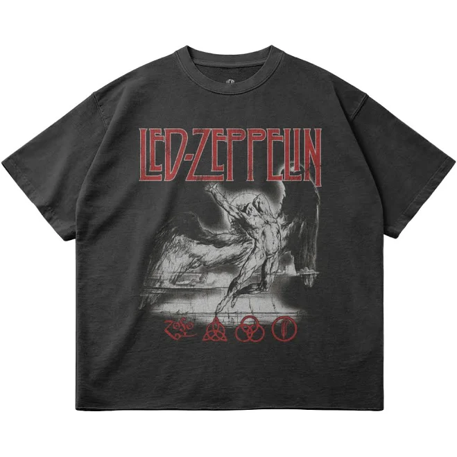 LED-Zeppelin Oversized Raw Hem T-Shirt