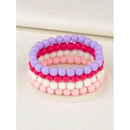 4pcs Pastel Candy Color Beaded Stackable Stretch Bracelet