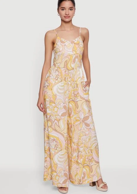 Women's Abstract Floral Wide Leg Cami Jumpsuit