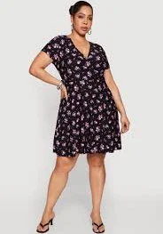 Faux Wrap Floral Print Skater Dress