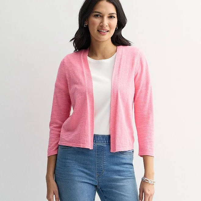 Women's Croft & Barrow Open Front Three-Quarter Sleeve Cardigan, Size: Large, Petunia Blush