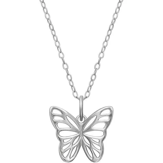 Primrose Women's Sterling Silver Cutout Butterfly Pendant Necklace