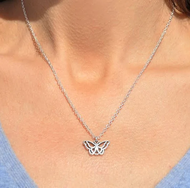 Dainty Butterfly Pendant Silver Necklace