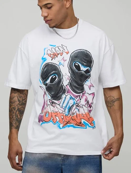 boohooMAN Men's Oversized Alien Graffiti Print T-Shirt