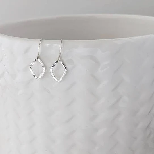 Tiny Geometric Hammered Sterling Silver Earrings
