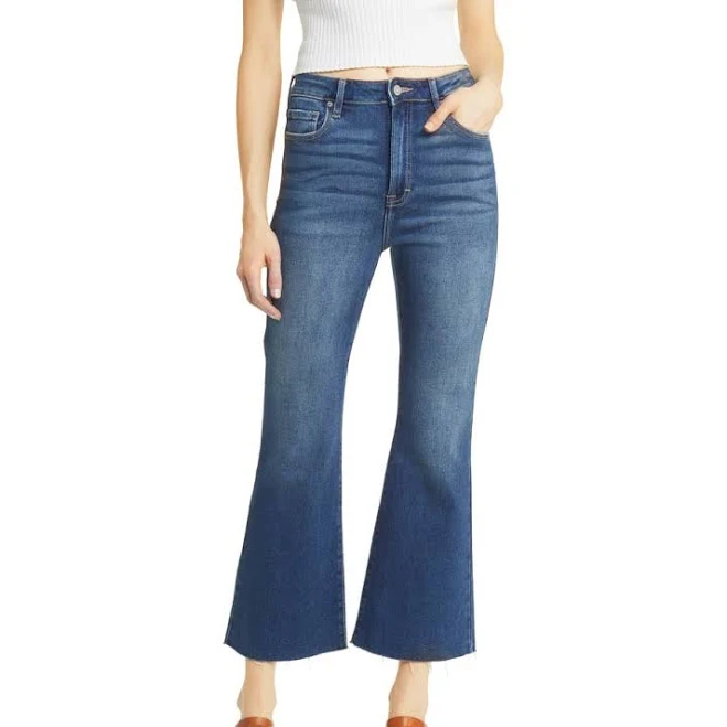 Hidden Jeans Women's Happi Raw Hem High Waist Crop Flare Jeans