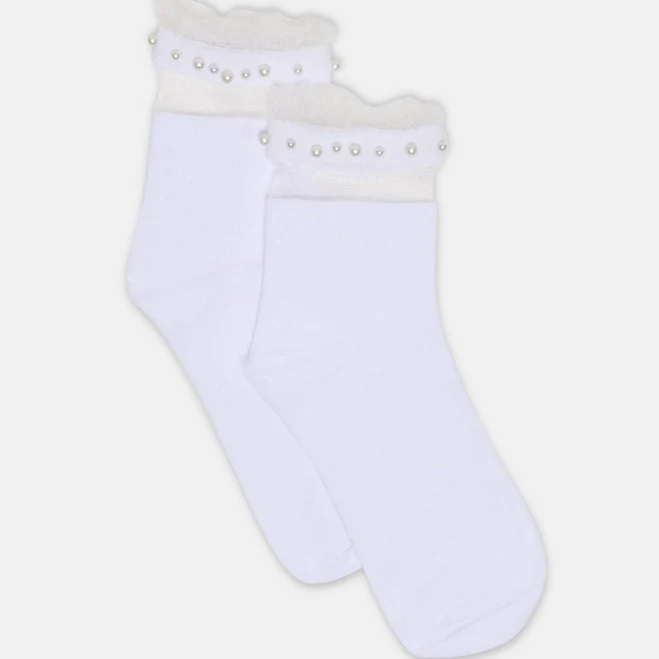 Dolce Vita Sheer Ruffle Pearl Anklet Socks