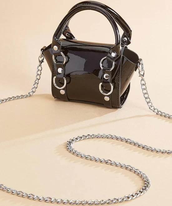 Faux Patent Leather Mini Satchel