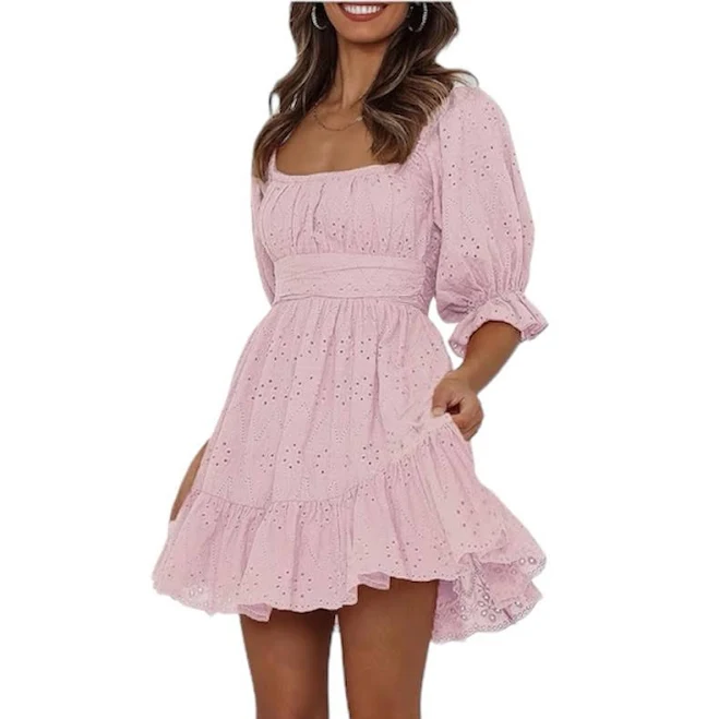 Prettygarden Women's Babydoll Mini Dress with Puff Sleeves