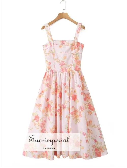 Sun-imperial Women's Floral A-Line Sweetheart Midi Dress