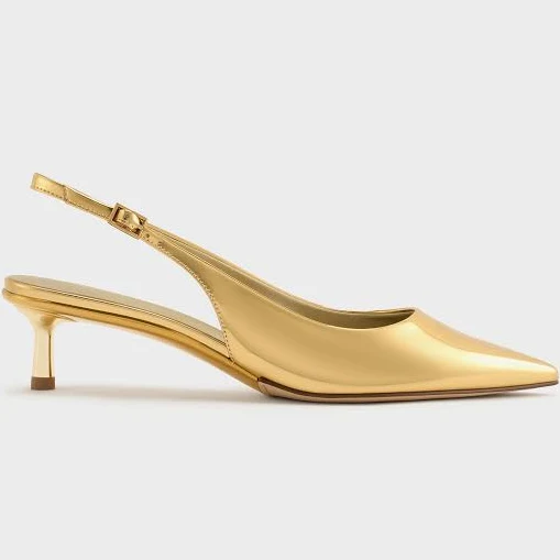 Charles & Keith Curtis Pointed-Toe Kitten-Heel Slingback Pumps