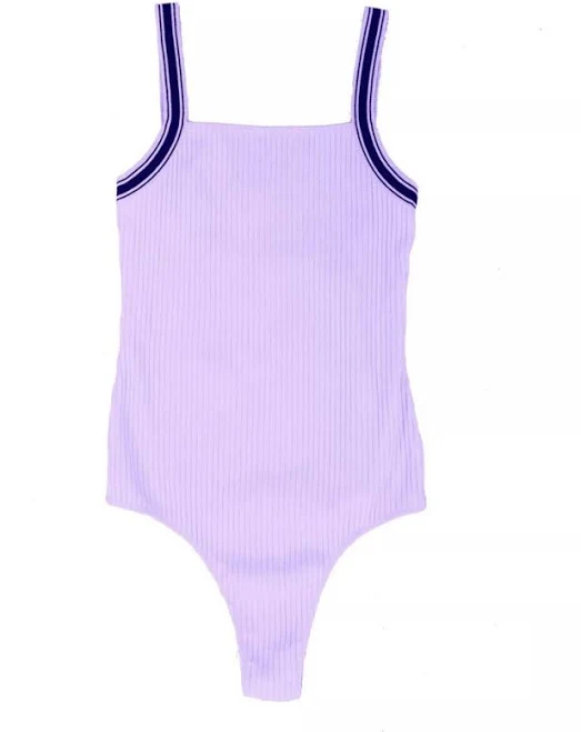 American Apparel Thick Ribbed KNIT LAVENDER PURPLE Bodysuit Sz XS