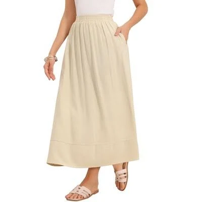 Inspire Chic Women's Casual Linen High Elastic Waist A-Line Skirt