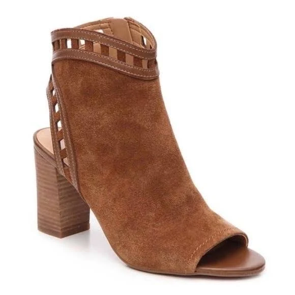 Franco Sarto Cognac Suede Greenwich Peep Toe Cutout Booties 7.5