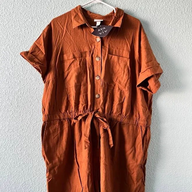 Ava & Viv Plus Size Utility Romper Orange/Brown Target 1x - New Women | Color: Orange/Brown | Size: 1X