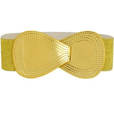 Inspire Chic Women's Interlock Buckle 8-shaped Faux Leather Elastic Belt Cinch Waistband for