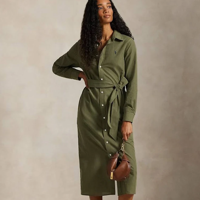 Polo Ralph Lauren Women's Long-Sleeve Belted Cotton-Linen Shirtdress