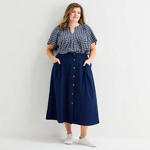 St. John's Bay Women's Plus Midi A-Line Skirt