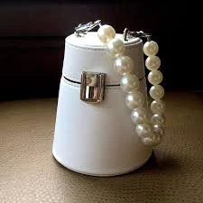 White Vegan Leather Mini Bag with Pearl Bead Strap
