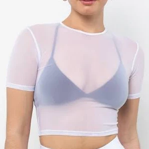 Los Angeles Apparel Women's Micromesh Short Sleeve Crop Top Tee Shirt
