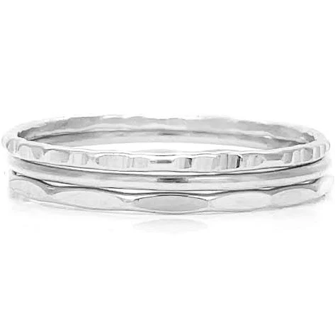 Hammered Finishes Textured Ripple Stacking Ring Set