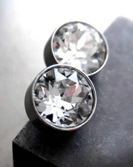 Modern Minimalist Stainless Steel Stud Earrings with Clear Crystal Rhinestone