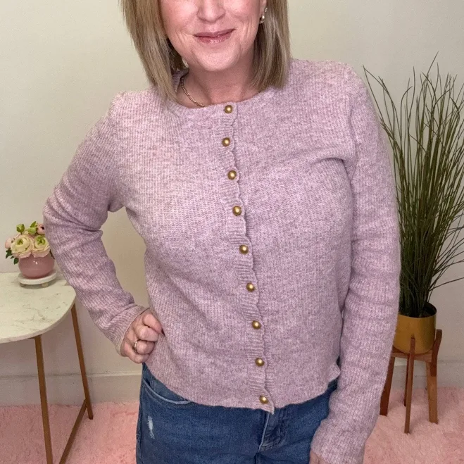 Pearl Button Ribbed Knit Cardigan