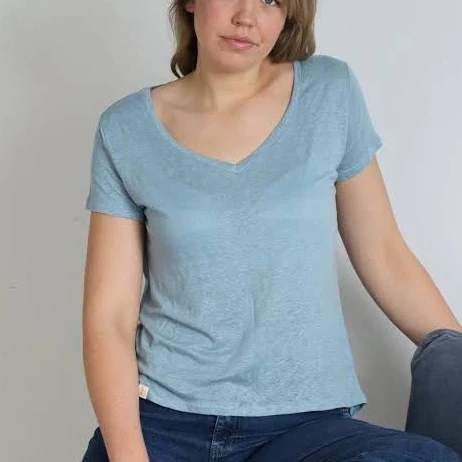 Solen Mara Women's Classics Linen Jersey V-Neck Short Sleeve Tee Top