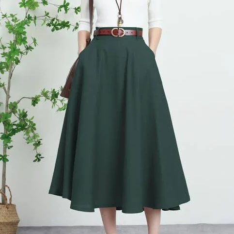 High-Waisted Linen Maxi Skirt with Pockets