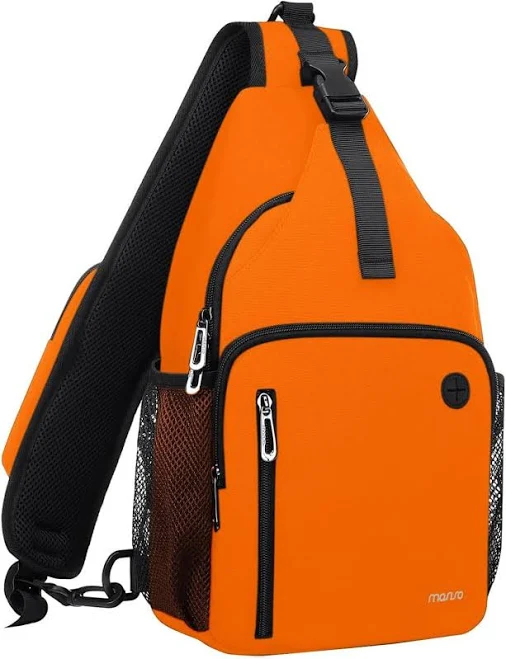 mosiso - Sling Bag Crossbody Shoulder Bag Travel Hiking Daypack Chest Bag with Front Square Pocket&USB Charging Port - Orange