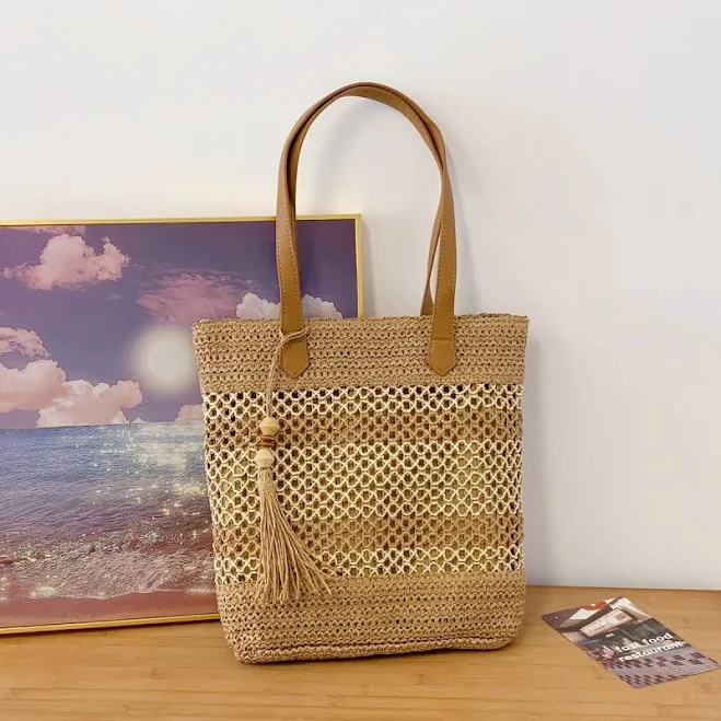 Lily Bloom Straw Woven Shoulder Bag with Tassels (