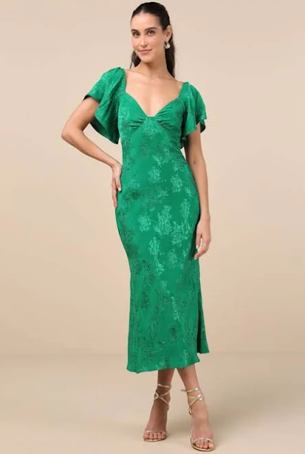 Lulus Flutter Sleeve Satin Midi Dress