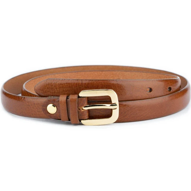 Women's Leather Belt with Gold Buckle