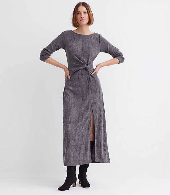 Loft Women's Ribbed Side Twist Midi Dress