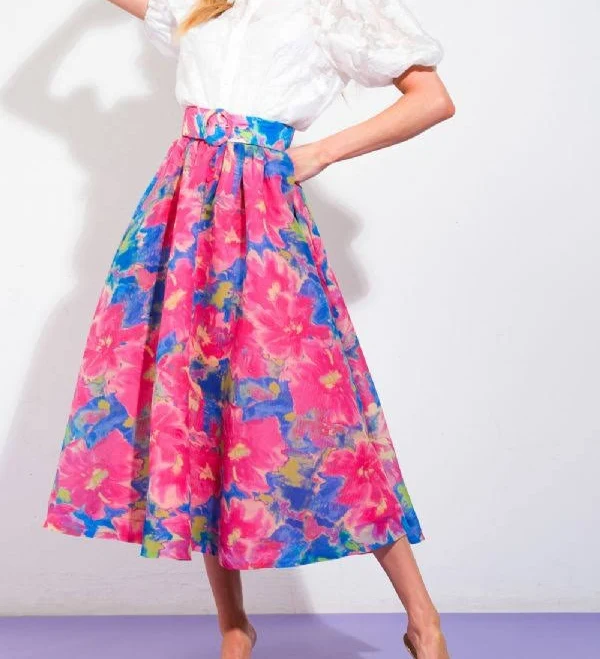 Floral Chiffon A-Line Midi Skirt