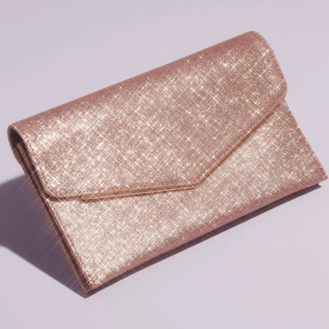 David's Bridal Glitter Envelope Clutch in Rose Gold